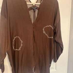 Anthropologie Brown Blouse with White Accents